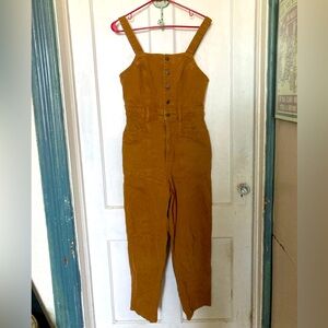 Mustard brown denim jumpsuit coveralls